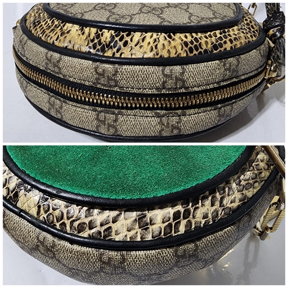 GUCCI GG Supreme Monogram Patchwork Cat Round Shoulder Bag Beige/Brown - Picture 14 of 16